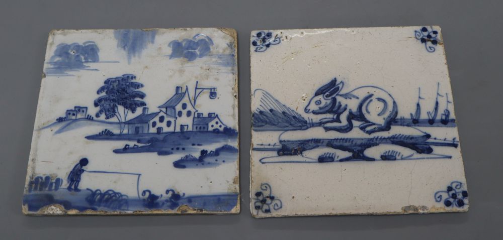 Two 18th century blue and white Delft tiles